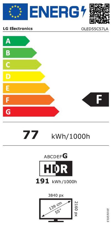 Etichetta energetica LG OLED55C57LA (55", C5, OLED, 4K, 2025)