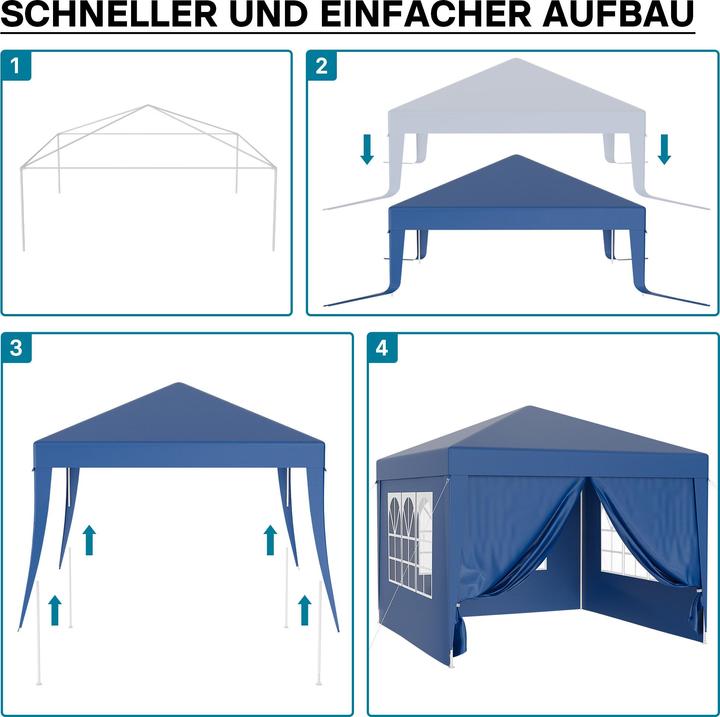 Produktbild Wiltec Pavillon 3x3m in Blau mit UV-Schutz 50+ Gartenpavillon Partyzelt Camping (300 cm, 300 cm)