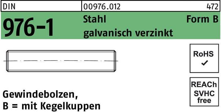 Produktbild Gewindebolzen DIN 976 m.Kegelkuppen BM 12 x 100 Stahl galvanisch verzinkt