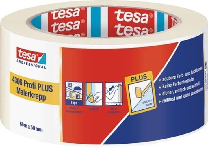 Actual product image tesa 4306 Profi PLUS painter's masking tape - painter's masking tape for clean and flat paint edges (50 mm)