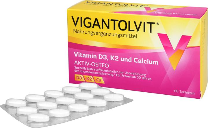 Actual product image Vigantolvit Vitamin D3, K2 and Calcium Tablets, 60 Tablets (60 Piece, Pills, 98 g)