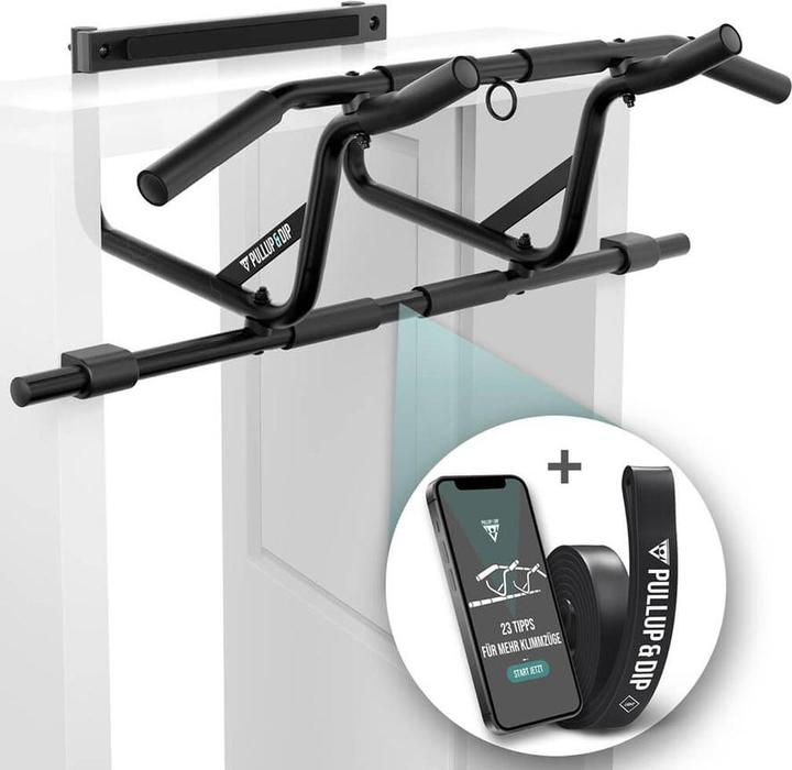 Produktbild Pullup & Dip Klimmzugstange Tr zum Einhngen im Trrahmen ohne Abrutschen, inkl. Klimmzug Band
