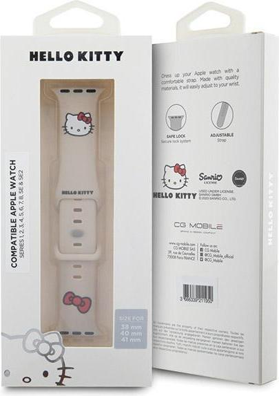 Productafbeelding Hello Kitty Pasek HKAWMSCHBLE Apple Watch 38/40/41mm beżowy/beige bandje Siliconen Kitty Head (Roestvrij staal, Silicone)