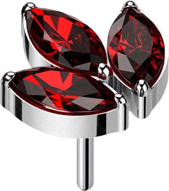 Actual product image Star Piercing Threadless silver three oval crystals red (Titanium G23, without brass)