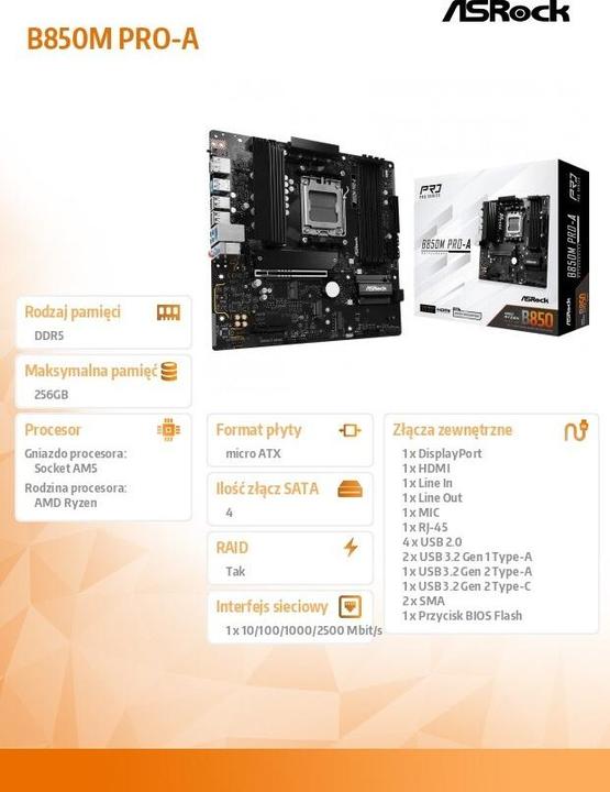Productafbeelding AsRock B850M Pro-A (AM5, AMD B850, mATX)