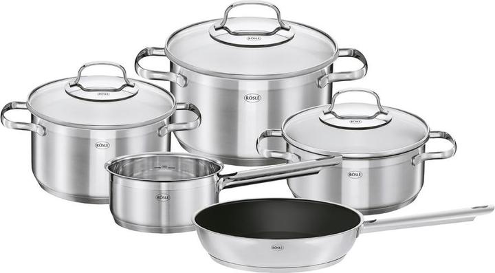 Rösle Starter-Set ELEGANCE 5-tlg. Topf-Set Edelstahl mit (Pfannenset + Topfset, Edelstahl)