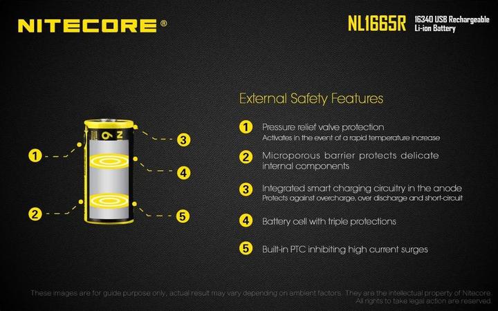 Image du produit Nitecore Li-Ion Akku Typ 16340 - 650mAH - NL1665R