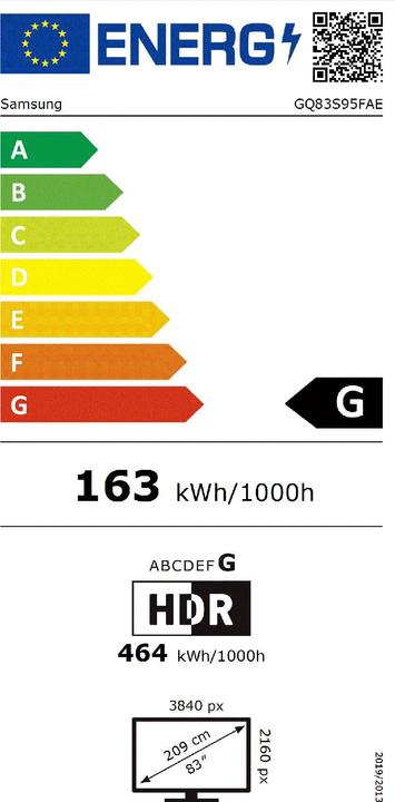 Energie-Label Samsung TV GQ83S95FAEXZG (83", S95F, OLED, 4K, 2025)