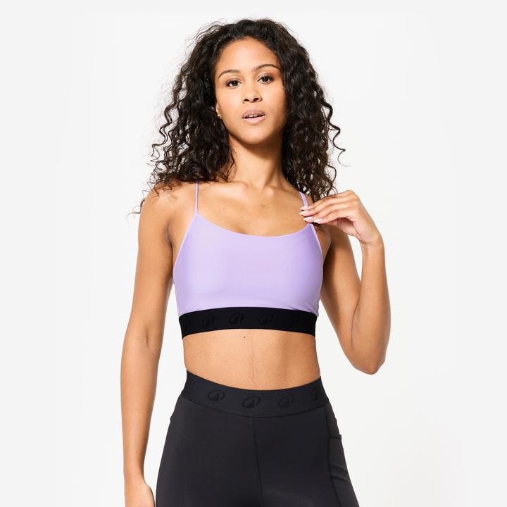 Domyos Sport-Bustier Damen schmale gekreuzte Träger leichter Halt - violett