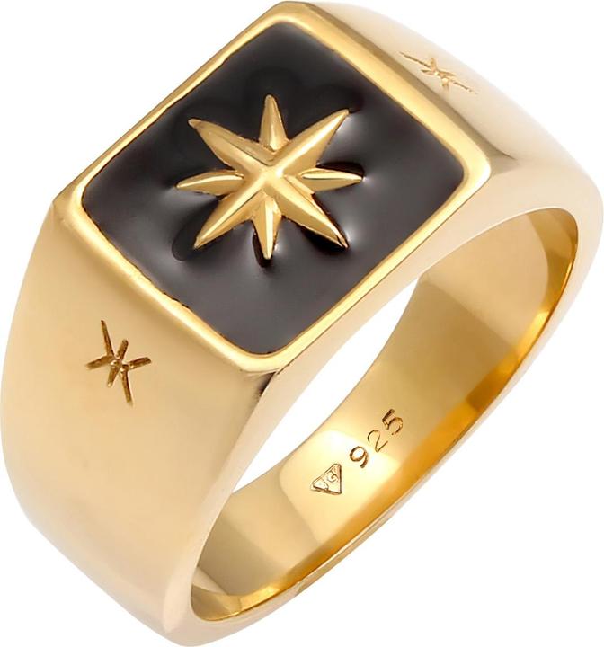Kuzzoi Ring Herren Siegelring Emaille Stern Basic 925 Silber (62, 925 Silber)