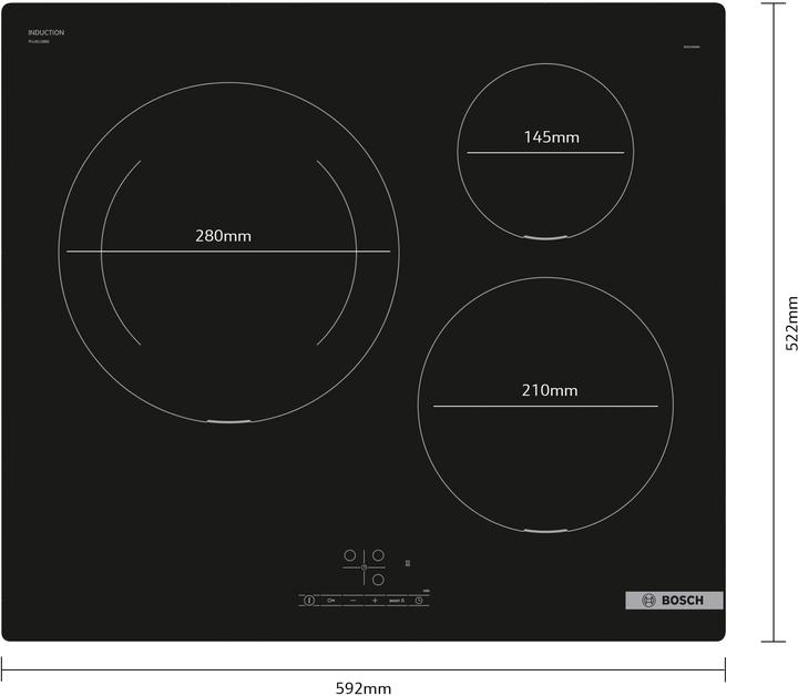 Actual product image Bosch Hausgeräte PUJ611BB5E Induction, Number of burners/cooking zones 3, TouchSelect Control, Timer, Juodas
