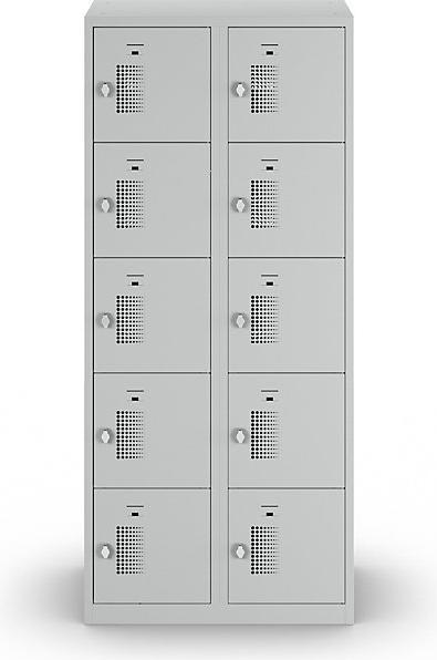 Produktbild eurokraft basic Schliessfachschrank mit Drehriegel für Vorhängeschloss, 10 Fächer (80 cm, 180 cm)