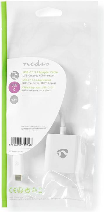 Actual product image Nedis USB Adapter - USB 3.1 - USB Type-C™ male - HDMI - 0.20 m - round - Nickel plated - PVC - White (USB-C, 20 cm)
