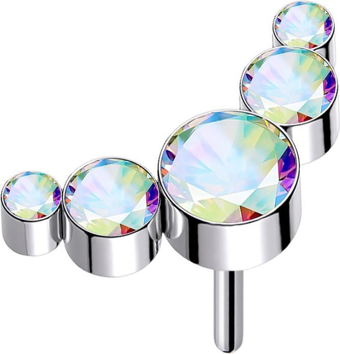 Star Piercing Threadless silber fünf Kristalle multicolor (ohne Messing, Titan G23)