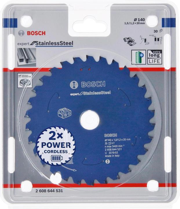 Produktbild Bosch Professional Zubehör Akku-Kreissägeblatt Expert for Stainless Steel, 140 x 1,5/1,2 x 20, 30 Zähne