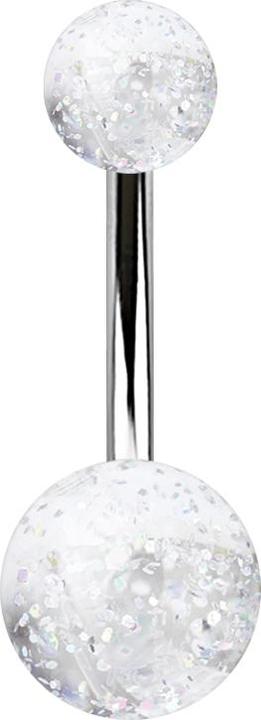 Star Piercing Banane silber mit zwei Glitter Kugeln transparent (Acryl, ohne Messing, Chirurgenstahl 316L)