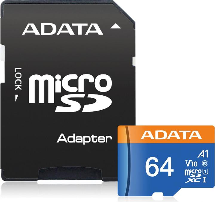 Actual product image Adata Premier Flash memory card (microSDXC to SD adapter included) (64 GB, microSDXC, U1, UHS-I)