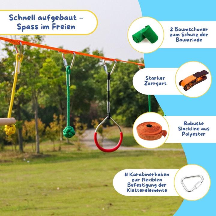 Actual product image Hermex Slackline-Set für Kinder Kletterseil-Set Hangel-Set Hindernisparcours (15 m)