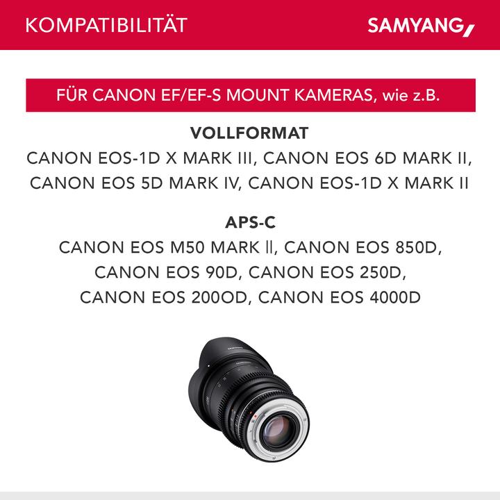 Image du produit Samyang VDSLR 35 mm T1.5 MK2 Canon EF (Canon EF, Plein format, Micro Four Thirds, APS-C / DX)