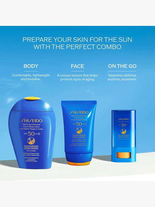 Actual product image Shiseido Expert Sun Protector Face and Body Lotion (Sun cream face, Sun stick, SPF 30, 150 ml, 150 g)