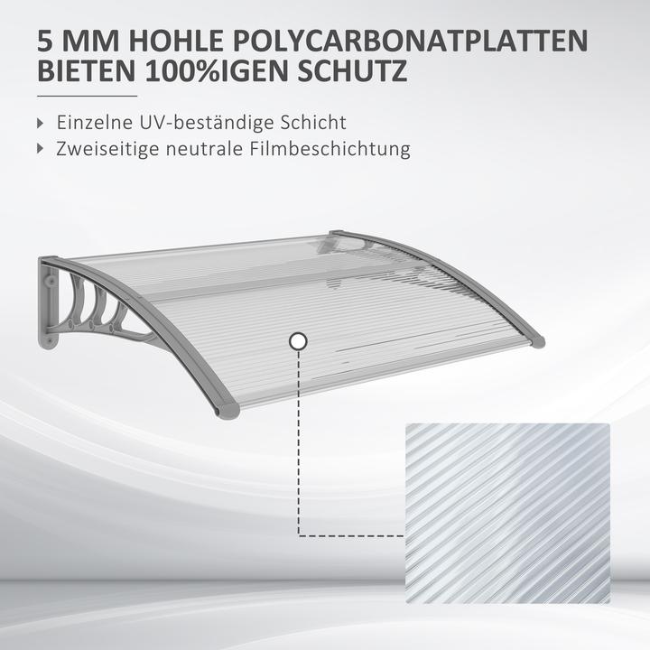 Produktbild Outsunny Vordach für Haustür Polycarbonat Silber