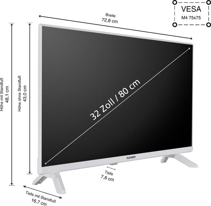 Produktbild Telefunken XF32TO750S-W 32 Zoll Fernseher Smart TV (Full HD, HDR, Triple-Tuner, 6 Monate HD+ inkl.) (32", LED, Full HD, 2024)