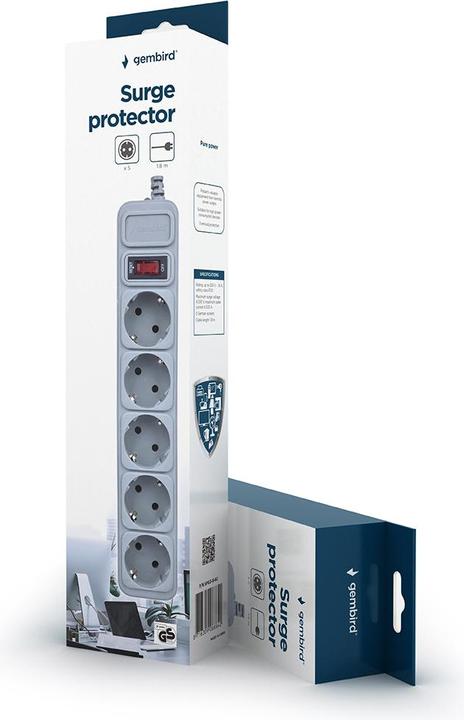 Actual product image Gembird SPG3-B-6C power extension 5 AC outlet(s) (5 x, 1.80 m)