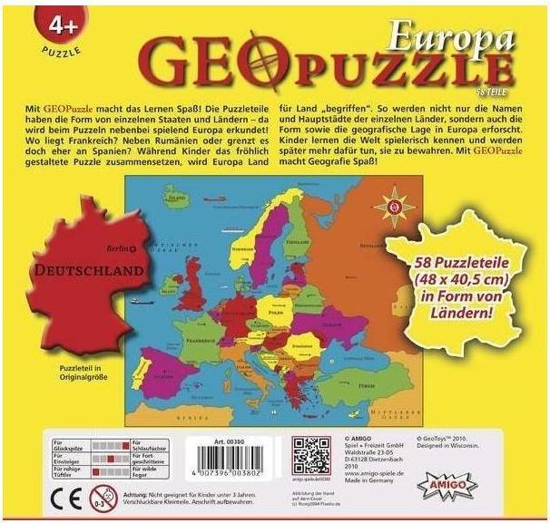 Produktbild Amigo GeoPuzzle Europa (58 Teile)