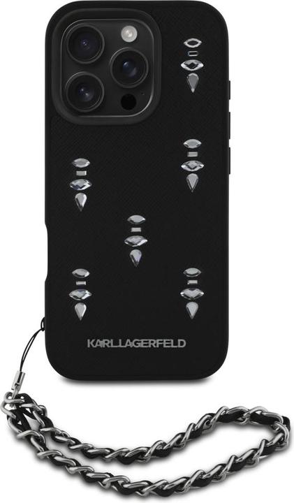 Immagine prodotto Karl Lagerfeld Case Saffiano Crystals w/Chain for iPhone 16 Pro black (Apple iPhone 16 Pro)