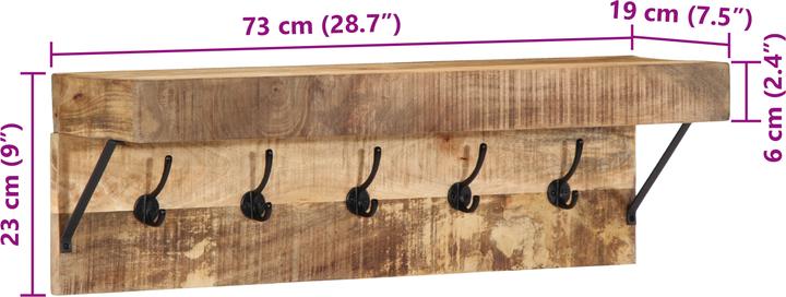 Produktbild VidaXL Garderobenständer mit Regal Wandmontage aus massivem Mangoholz und Metall