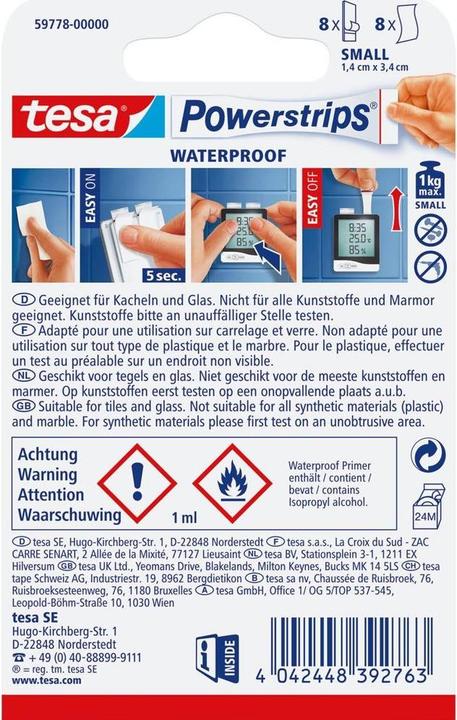 tesa Powerstrips SMALL, 1kg Halteleistung, 8x doppelseitige Klebestreifen