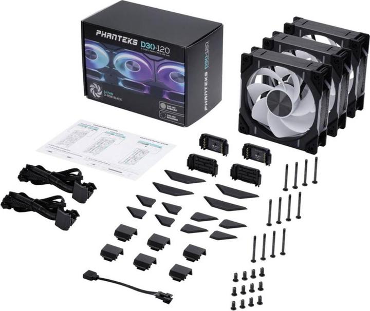 Immagine prodotto Phanteks Ventola D30 PWM a flusso d'aria inverso D-RGB, confezione da 3 pezzi - 120 mm, nero (120 mm, 3 x)