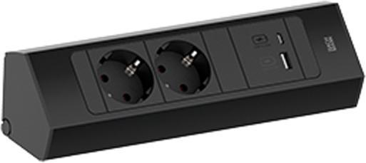 Actual product image Bachmann CASIA 2 2x socket 1x USB charger A/C (932.102) black, short (2 x, CEE 7/3, 2 m)