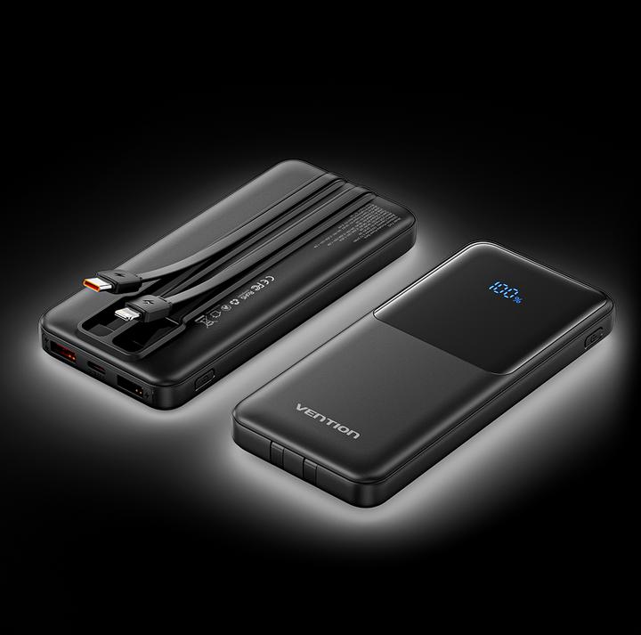 Image du produit Vention Banque d'alimentation 10000mAh (Micro-USB + USB-C + USB-A + USB-A) avec câbles USB-C et Lightning (10000 mAh, 37 Wh)