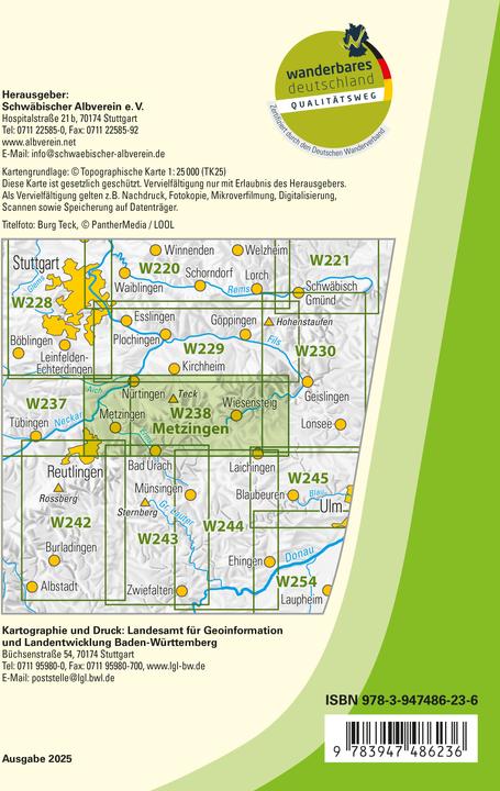 Actual product image W238 Metzingen - Neuffen, Teck, Wiesensteig