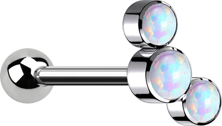 Star Piercing Micro Barbell Innengewinde silber mit Kugel und drei Opale weiss (Titan G23, ohne Messing)