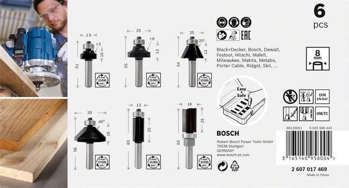 Produktbild Bosch Professional Zubehör 6-teiliges Rand- und Kantenfräser-Set, 8-mm-Schaft für Handfräsen