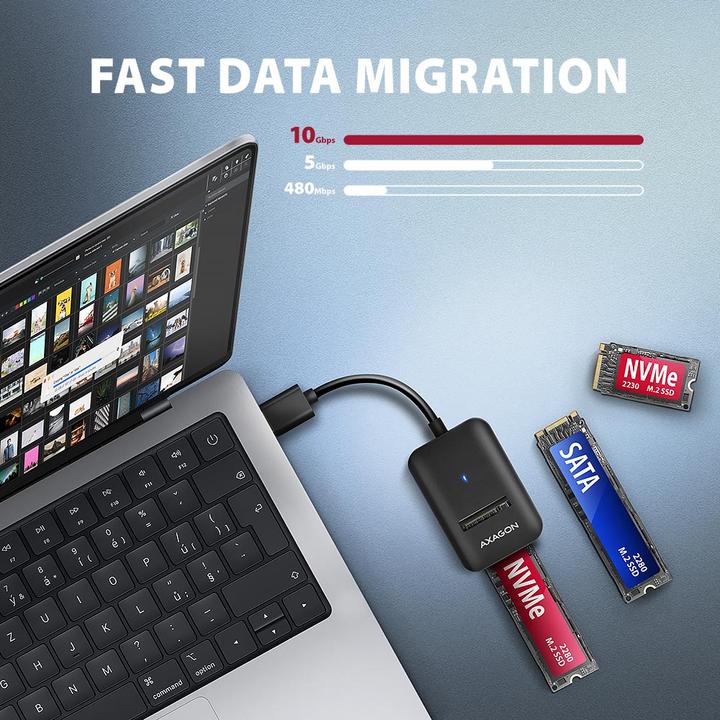 Produktbild Axagon Other Computer Accessory ADM2-AM USB-A 10Gbps - M.2 NVMe&SATA SSD adapter, 10cm USB-A (M.2)
