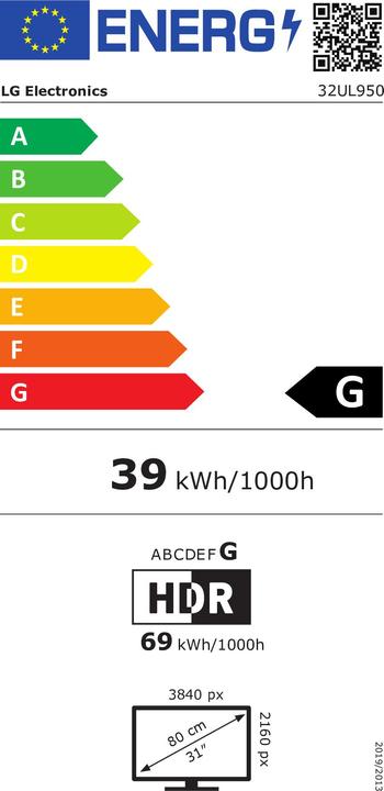 Energy Label LG 32UL950-W (3840 x 2160 Pixels, 31.50")