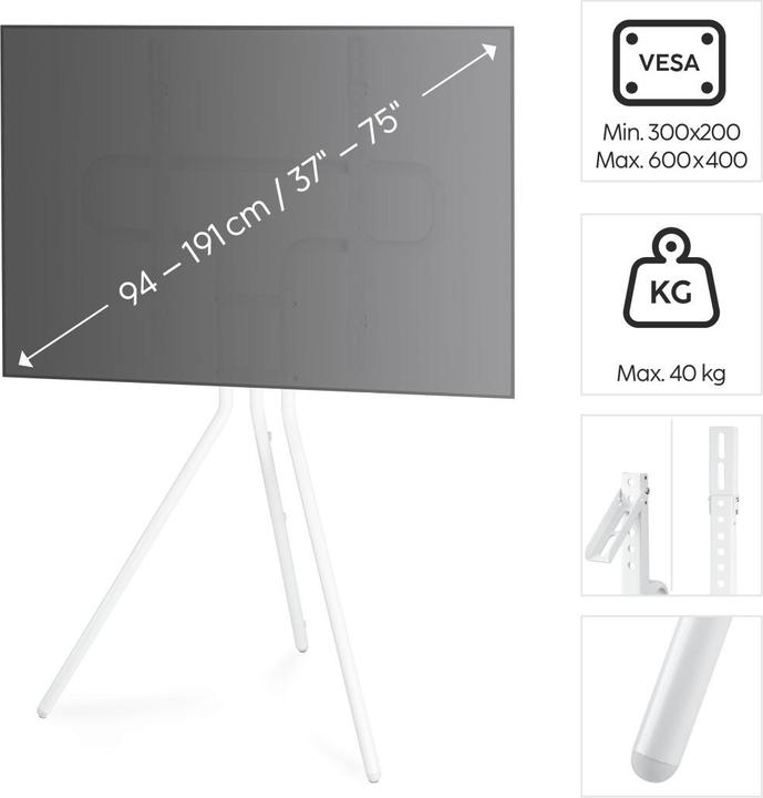 Image du produit Hama Support TV, Chevalet sur pied, réglable en hauteur, 191 cm (75") jusqu'à 40 kg (75", 40 kg)