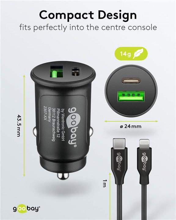 Actual product image Goobay Dual USB car fast charging set USB-C 27 W
