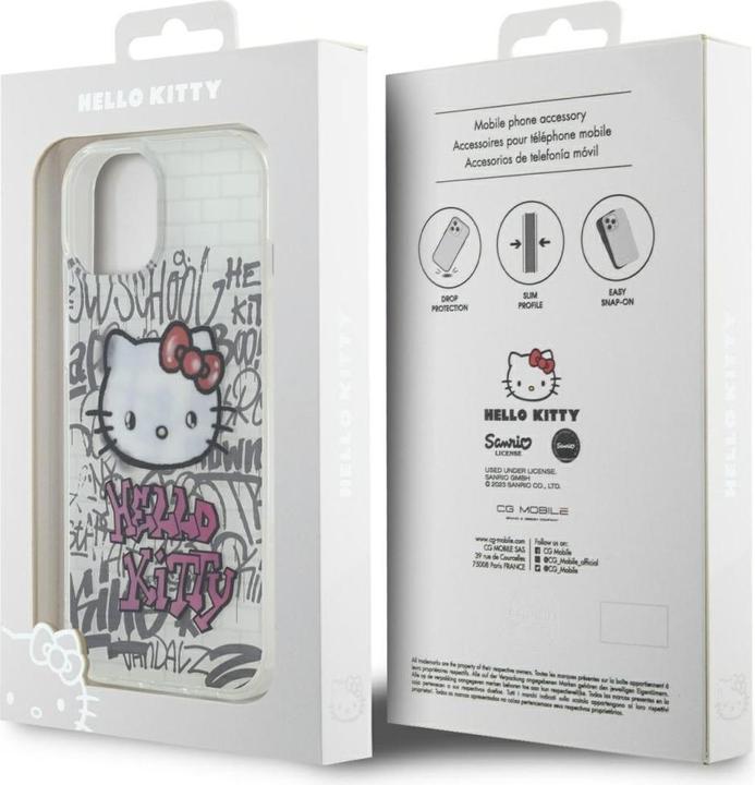 Produktbild Hello Kitty HKHCP15SHDGPHT iPhone 15 6.1" biały/white hardcase IML Kitty On Bricks Graffiti (Apple iPhone 15, Apple iPhone 14, Apple iPhone 13)
