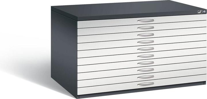 Actual product image C+P Drawing cabinet, A0, 10 drawers, height 760 mm, black grey / light grey.