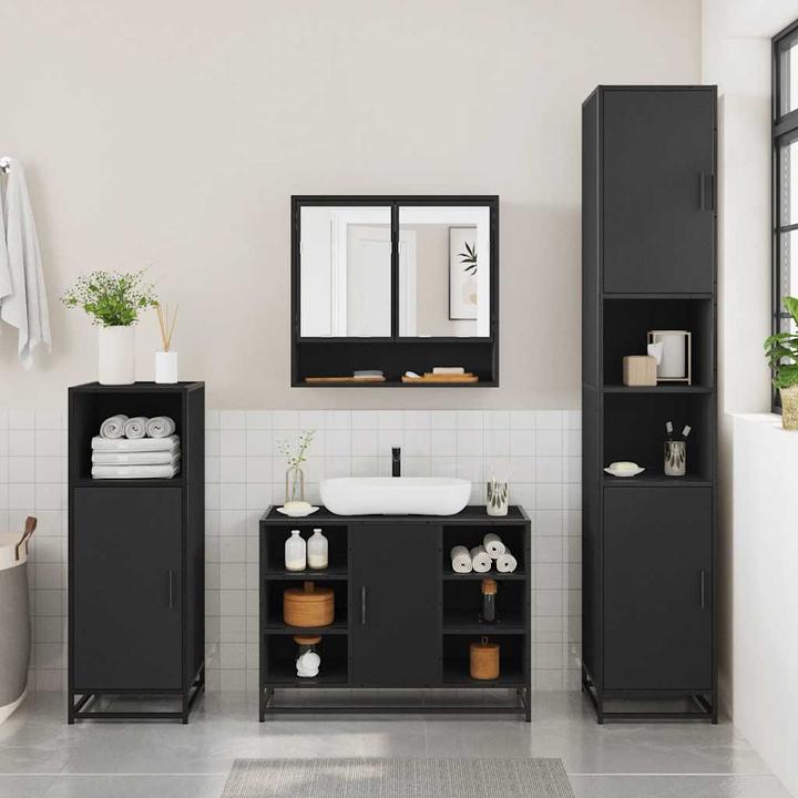 Immagine prodotto VidaXL Set di mobili da bagno da 4 pezzi Set di mobili da bagno in legno nero Mobile da bagno