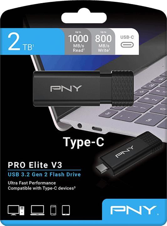 Actual product image PNY Pro Elite V3 Type-C USB 3.2 2TB Flash Drive (2000 GB, USB-C)