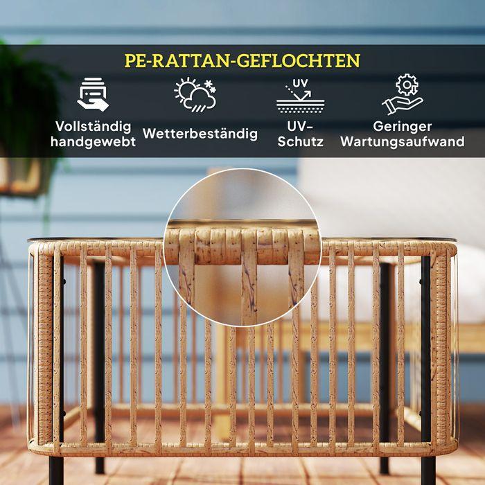 Produktbild Swisshandel24 Polyrattan Gartentisch, 65x65x43 cm, mit Glasplatte Naturholz