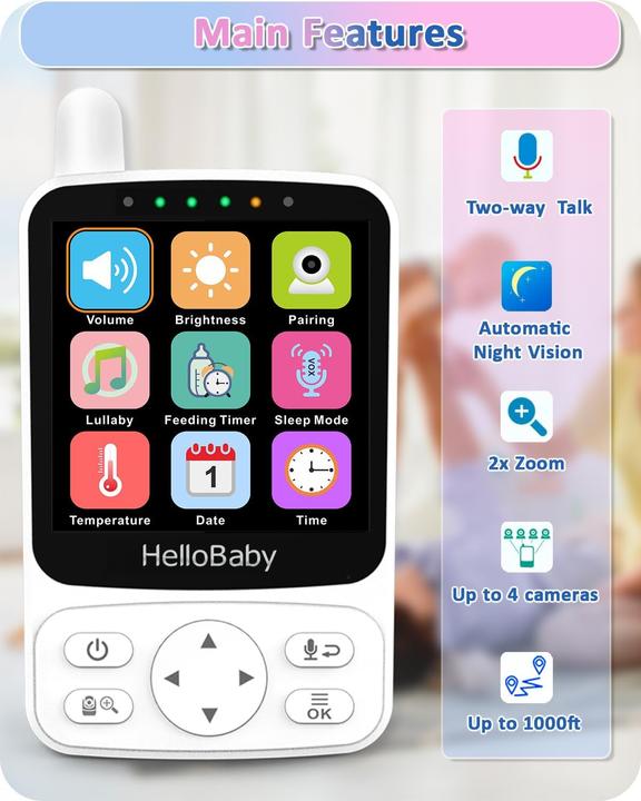 Actual product image HelloBaby HB6240 Babyphone mit Kamera (Video & Audio, 300 m)