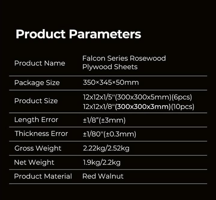 Nutritional values and ingredients Creality Rosewood panels 300 x 300 x 3/5 mm (Replacement parts)