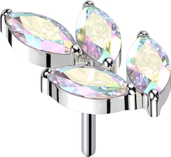 Star Piercing Threadless Blatt silber vier Kristalle multicolor (Titan G23, ohne Messing)