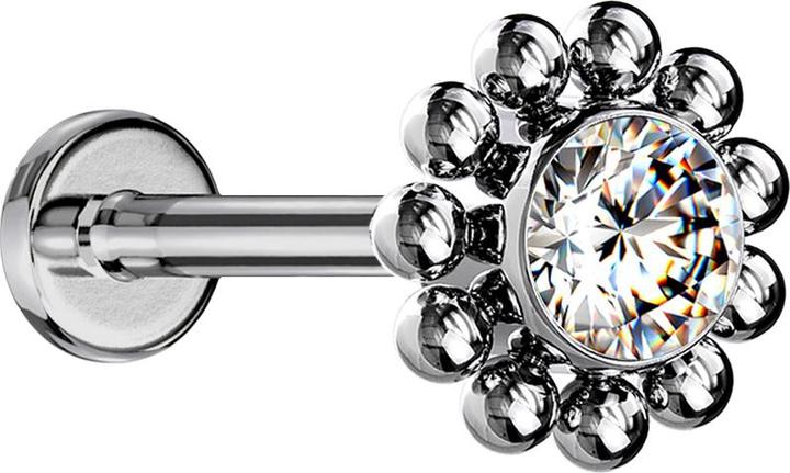 Immagine prodotto Star Piercing Micro Labret senza fili argento Pallina fiore di cristallo argento (senza ottone, Titanio G23)